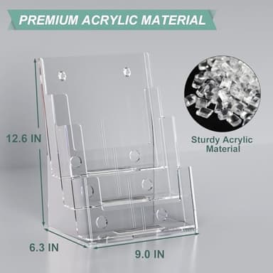 Acrylic Brochure Holder 8.5 x 11 inches, 3 Tier Clear Literature Holder with Removable Divider for Trifold 4 Inches Wide Pamphlet, Plastic Flyer Display Stand for Magazine, Document, Booklet - Image 3