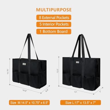TOPDesign Utility Water Resistant Tote Bag with 13 Exterior & Interior Pockets, Top Zipper Closure & Thick Bottom Support, Perfect Gifts for Working Women, Teachers, Nurses, Accountants (Black) - Image 2