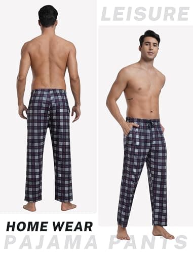 MoFiz Men's Pajama Sleep Lounge Pants Mens Sleepwear Lightweight Pjs Bottoms Comfort Plaid Sleeping Pants H-3Pack Medium - Image 4