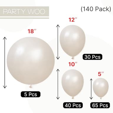 PartyWoo Pearl Beige Balloons 140pcs Different Sizes Pack of 18 12 10 5 Inch Off White Sand Cream Ivory Balloon Arch Kit Garland for Wedding Bridal Baby Shower Birthday Party Decorations White-Z41 - Image 6