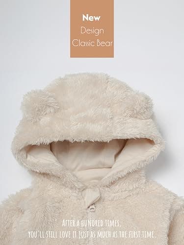 Baby Plush Long Sleeve Polar Fleece Jumpsuit With Bear Ears Baby Fleece Hooded Jumpsuit Infant Winter Outfit (Beige, 3-6 Months) - Image 9