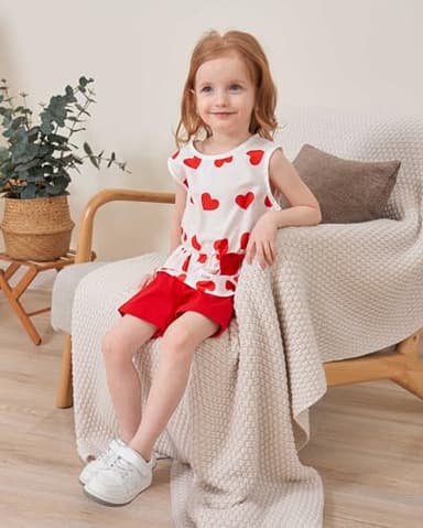 Kids Girl Clothes Heart Print Sleeveless Top and Shorts Baby Girl Summer Outfits Short Set(6-7T) - Image 9