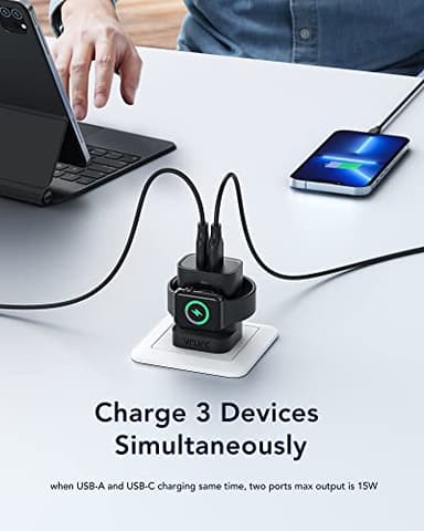VRURC for Apple Watch Charger, Wireless Magnetic Portable iWatch Charger, PD 20W 3-in-1 Travel Fast Charging Block for iWatch Ultra/SE/10/9/8/7/6/5/4/3/2/, iPhone 17/16/15/14/13,Android-Black - Image 5