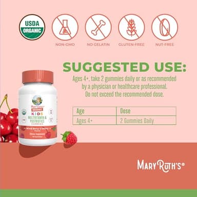MaryRuth Organics Kids Vitamins | USDA Organic | Multivitamin Gummies + Postbiotics for Ages 4+ | Lactobacillus Rhamnosus | Vegan | Non-GMO | 60 Count - Image 3