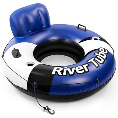 KIZJORYA 2025 New & Upgraded River Tubes for Floating Heavy Duty, Inflatable Float for Beach Lake Rafting, Fool Floats with Mesh Bottom, Cup Holder, Backrest - Image 1