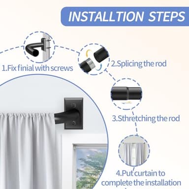 ZYRW Black Curtain Rods, Room Darkening Curtain Rod for Windows 48 to 90 Inches(4-7.5Ft), Wrap Around Curtain Rods, Heavy Duty Blackout Drapery Rod,Modern Decorative Window Treatment Rod, Matte Black - Image 7