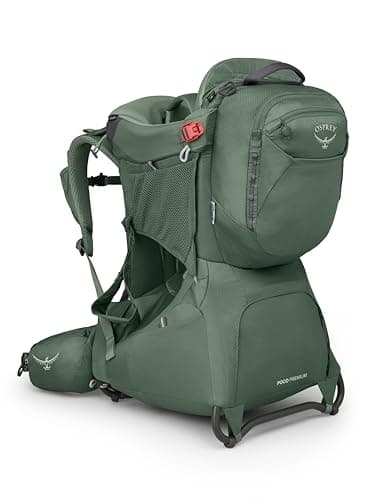 Osprey Poco Premium Child Carrier Backpack – Deluxe Kid Carrier for Hiking with Built-in Sunshade, Removable Daypack, and Adjustable Fit – Premium Comfort for Parent and Child, Koseret Green - Image 1
