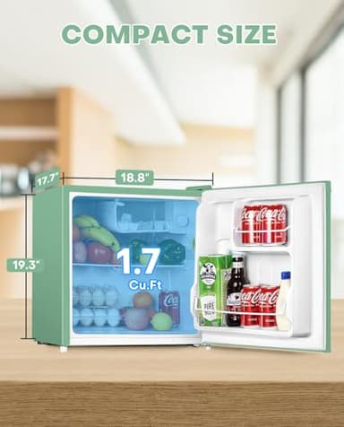 Upstreman 1.7 Cu.ft Mini Fridge with Freezer, Dorm Essentials, Adjustable Thermostat, Energy Saving, Low Noise, Single Door Compact Refrigerator for Dorm, Office, Bedroom, Mint Green-FR17 - Image 2