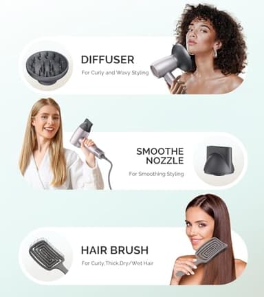 MelodySusie Hair Dryer with Diffuser,1600W Powerful Ionic Blow Dryer with Diffuser,Nozzle and Hair Brush,3 Temps & Stepless Speed,120000 RPM Fast Drying Low Noise Hairdryer,Ideal for Women Curly - Image 7
