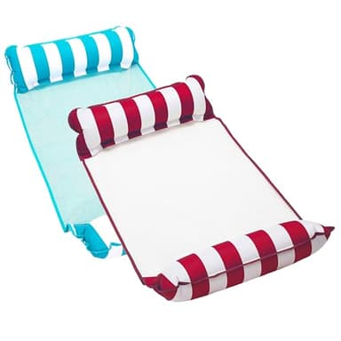 Aqua 4-in-1 Monterey Hammock Pool Float & Water Hammock, Multi-Purpose, Inflatable Pool Floats for Adults, Patented Thick, Non-Stick PVC Material, One Light Blue & One Burgundy/White Stripe, 2-Pack - Image 1
