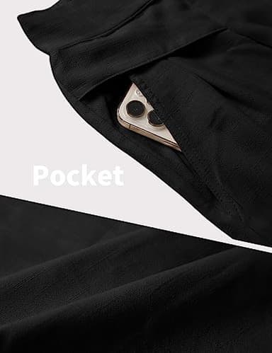 Hooever Women's Cotton Linen Culottes Pants Elastic Waist Wide Leg Palazzo Trousers Capri Pant (Black-XL) - Image 5