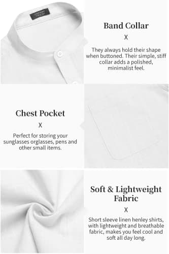 COOFANDY Men's Cotton Linen Henley Shirt Short Sleeve Hippie Casual Beach T-Shirts with Pocket - Image 5