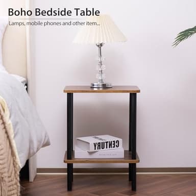 Apicizon 2 Tier End Table Set of 2, Small Side Table with Solid Wood Legs, Boho Bedside Table with Storage Shelf, Nightstand for Small Spaces, Bedroom, Living Room, Entryway, Easy Assembly, Brown - Image 6
