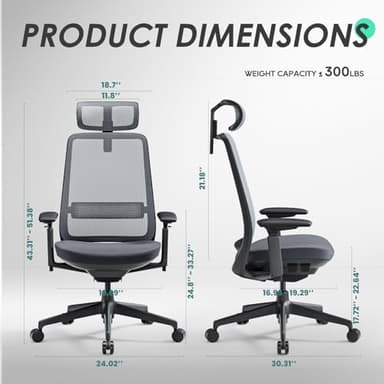 COLAMY Ergonomic Office Chair, High Back Computer Executive Desk Chair with Lumbar Support, Adjustable Headrest and 4D Arms, Slide Seat-BlackGrey - Image 3