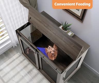 LINLUX 47 Inch XL Dog Crate Furniture, Wooden Heavy Duty Dog Kennel Indoor, Decorative Dog Cage Table for Extra Large Dogs, with Sliding Doors, Wheels and Flip-top Plate - Image 4