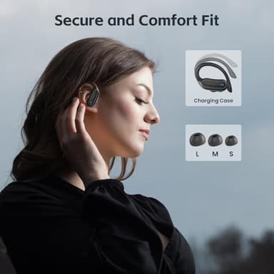 TRAUSI Wireless Earbuds, Bluetooth 5.4 Headphones, True Wireless Stereo Earphones with IPX7 Waterproof, Noise Cancelling Mic, Fast Charging and Comfort Fit Ear Buds for Sports/Workouts - Black - Image 4