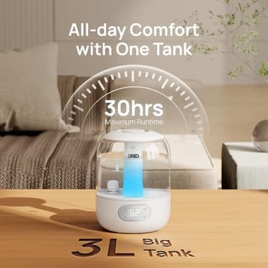 Dreo Humidifiers for Bedroom, 3L Top Fill 30H & 26dB Quiet Runtime for Large Room, Cool Mist Ultrasonic Humidifier with Humidity Sensor, Night Light for Home, Baby, Nursery, Plants, 360° Nozzle, White - Image 6