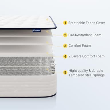 Avenco 8 Inch Queen Size Mattress, Foam and Spring Hybrid Mattresses in a Box, Medium Soft, Breathable Fabric & Adaptive Support, CertiPUR-US Certified, Queen Mattress in Guest and Kids Bedroom - Image 2