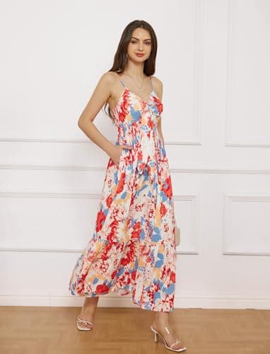 GRACE KARIN Women 2025 Summer Spaghetti Strap Dress Sleeveless V Neck Tie Front Casual Beach Party Maxi Dresses - Image 3