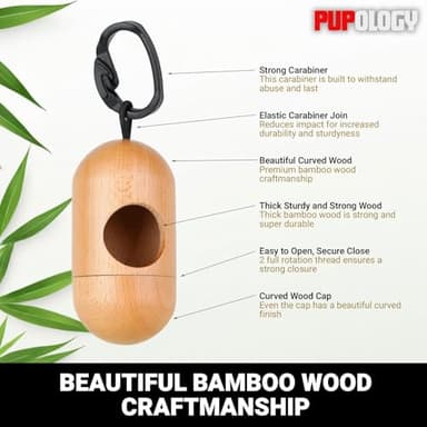Unique Natural Wood Dog Poop Bag Dispenser Waste Bag Included, Wooden Dog Waste Bag Holder, Lightweight and Compact Dog Poop Bag Holders for Leashes - Image 3