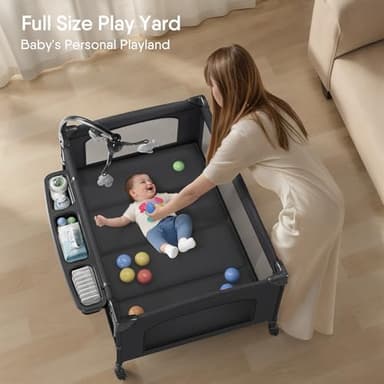 TinyGlow 4 in 1 Baby Bassinet, Pack and Play, Bedside Crib Sleeper, Diaper Changer, Quickly Assembled and Folded Portable Crib with Mattress and Mosquito Net, Easy to Carry - Image 4