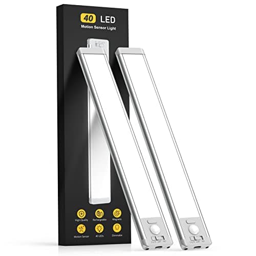 MCGOR 10inch Under Cabinet Lighting, 2 Pack Rechargeable Motion Sensor Light Indoor, 5 Levels Dimmable Magnetic Closet Lights, Wireless Under Counter Lights for Kitchen, Stairs - Image 1