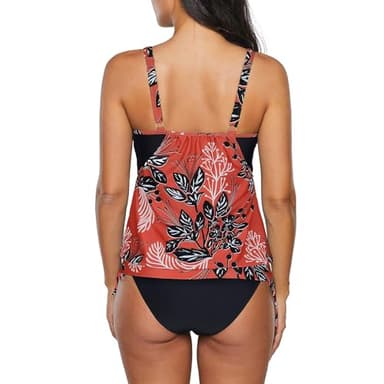 Zando Womens Tankini Swimsuits Sporty Double Up Women's Swimming Suits Plus Size Swimsuits for Women Two Piece Bathing Suits for Women Long Torso Swimwear Maternity Swimsuits Flattering Red Floral L - Image 4