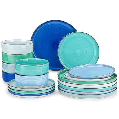 vancasso Bonita Dinnerware Sets 18 Pieces, Blue Stoneware Dishes Set for 6, Plates Set and Bowls Set, Dishwasher and Microwave Safe - Image 1