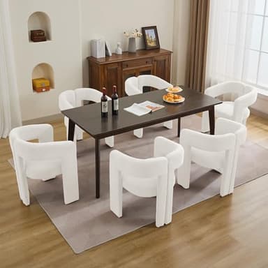 adochr Modern Barrel Dining Chairs Set of 4, Upholstered Linen Dining Room Chair with Wooden Legs, Accent Chairs for Kitchen/Dining Room/Living Room, Beige - Image 6