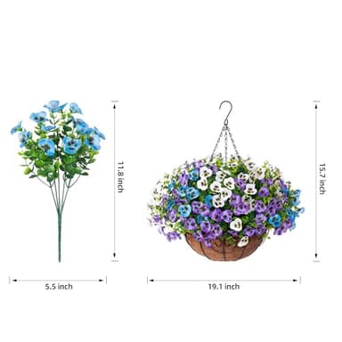 Artificial Pansies Fake Hanging Plants Flowers Basket for Outdoor Outside Decoration, 12pcs Silk Pansy UV Resistant Look Real Colorful Faux Flowers for Home Porch Yard Patio Balcony Garden Arch Party - Image 3
