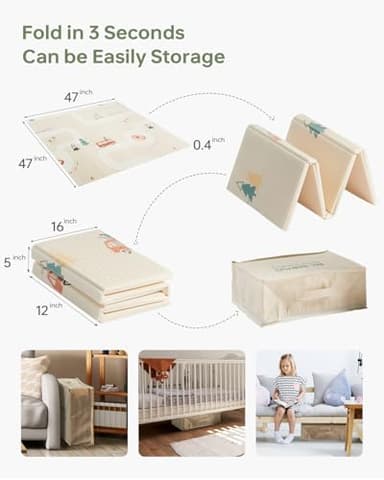 BG-BABYGO Baby Play Mat 47x47 Foldable Baby Play Mat for Playpen 50x50 Playpen Mat Reversible Foam Play Mat for Baby to Play on Floor 0.4" Crawling Baby Girl Play Mat for 50x50 Playpen(47 * 47 * 0.4) - Image 4