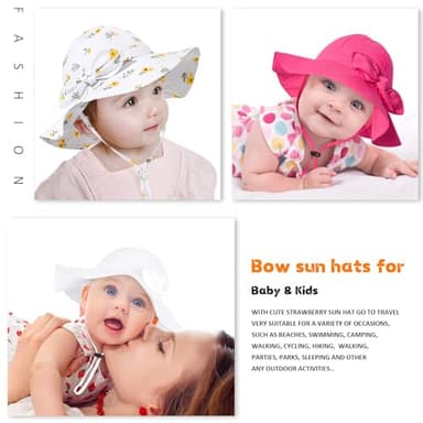Baby Girl Sun Hat with UPF 50+ Outdoor Adjustable Beach Hat with Wide Brim Bucket Hats (2-3 Years,White) - Image 5