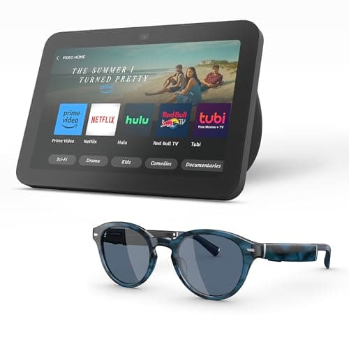 Amazon Echo Frames (newest model) + Echo Show 8 (newest model), Smart Glasses with Alexa, Round frames in Blue Tortoise with polarized sunglass lenses - Image 1