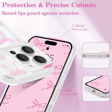 UEEBAI Magnetic for iPhone 16 Pro Max Case, Bow Case Compatible with MagSafe, Wireless Slim Clear Ribbon Aesthetic Phone Cover Anti-Yellowing Shockproof Protective Cover for Women Girl - Pink - Image 3