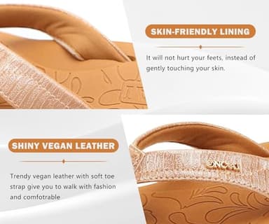 ONCAI Women's Flip Flops Comfortable Summer Beach Thong Sandals for Women 2025 with Cushion Walking Arch Support Yoga Mat Indoor Outdoor Soles Khaki Size 7 - Image 3