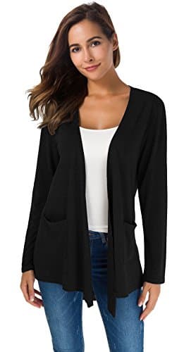 TownCat Cardigans for Women Loose Casual Long Sleeved Open Front Breathable Cardigans with Pockets (Black, XXL) - Image 1