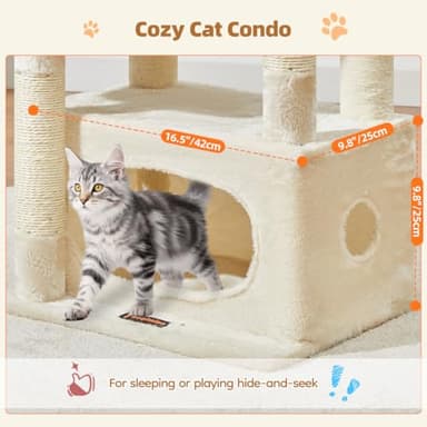 Taoqimiao Cat Tree,38.5-Inch Cat Tower for Indoor Cats,Suitable for Kittens with Luxurious cat condo with Adjustable Baskets and Luxurious Perch Beige MS029SM - Image 3