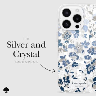 kate spade new york iPhone 16 Pro Case - Compatible with MagSafe - Designer Phone Case - Flowerbed Blue Gems - Image 5
