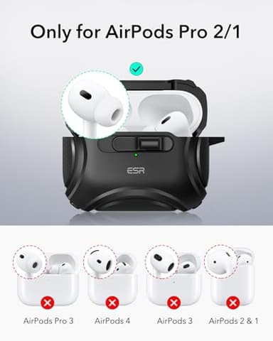 ESR for AirPods Pro 2 Case (2023/2022/2019, 2nd/1st Gen), Compatible with AirPods Pro 2nd Generation (USB-C/Lightning Cable), Effortless MagSafe, Drop-Proof Lock, Easy Open, Cyber Series, Black - Image 2