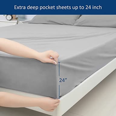 Extra Deep Pocket Queen Sheet Sets for Air Mattress - Deep Pocket Sheets Queen Size Sets - Sheets with Pocket on Side - Easily Fits Extra Deep 16 in to 24 in Pillow Top Air Mattress (Grey) - Image 4