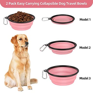 Kytely Large Collapsible Dog Bowls 2 Pack, 34oz Foldable Dog Travel Bowl, Portable Pet Water Food Bowl with Clasp, Pet Cat Feeding Cup Dish for Traveling, Walking, Hiking (Pink+Grey) - Image 4