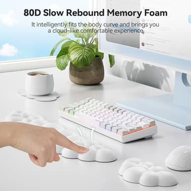 TECKNET Cloud Keyboard Wrist Rest Set, Cloud Wrist Rest with Non-Slip Base, PU Leather Wrist Pad for Keyboard with Ergonomic Memory Foam for Computer Laptop Office Gaming and Pain Relief, White - Image 5