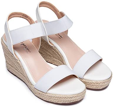 Vepose Women's Wedge Sandals White Platform Espadrilles Sandals Elasitc Ankle Strap Open Toe 881 Sandals with 3.5" Inchs High Heel Summer Shoes Size 8.5 (CJY881 White 08.5) - Image 8