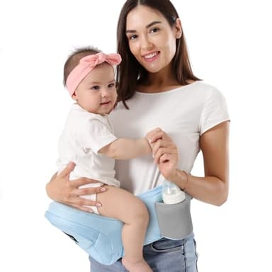 HKAI Baby Hip Carrier, Mom's Choice Award Winner, Adjustable Waistband & Breathable Mesh, Ergonomic Carrier with Non-Slip Hip Seat Surface for Newborns & Toddlers, Light Blue - Image 1