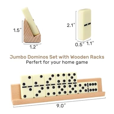 Jumbo Dominos Set for Adults with 4 Wooden Racks/Trays, Double 6 Dominoes Travel Set with Portable Case Double Six Dominoes Set with 4 Tiles Holders, 28 Tiles Dominos Set for Family Board Games - Image 5