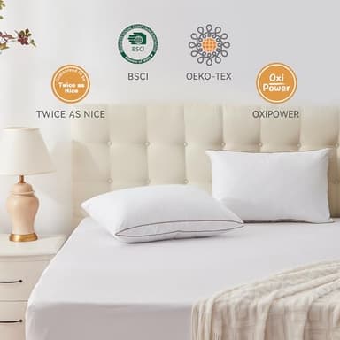 UNIKOME Natural Goose Down Feather Pillows Medium Firm Pillow with 100% Cotton Cover, Thick Gussted Bed Hotel Collection Pillows for Back,Stomach,Side Sleeping, Standard Size Set of 2 - Image 7