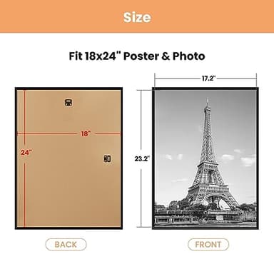 upsimples 18x24 Picture Frame Black 3 Pack, Scratch-Proof Poster Frames 18 x 24 for Photo Gallery - Slide-In Strips, Horizontal or Vertical Wall Mounting - Image 6