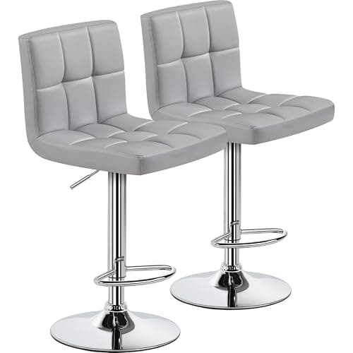 Yaheetech Bar Stools Set of 2, PU Leather Adjustable Barstools, Modern Counter Stools with Back and Footrest, Counter Height Barstools for Bar, Kitchen, Dining Room, Light Gray - Image 1
