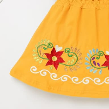 Baby Girls Mexican Dress Sleeveless Off Shoulder Flowers Embroidery Dresses Toddler Traditional Mexico Themed Birthday Party Clothe Cinco De Mayo Outfit Hawaii Holiday Casual Sundress Yellow 2-3T - Image 5