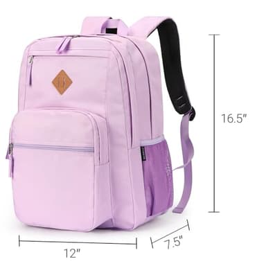 ZORFIN 26L Backpack for School, College, and Travel: Water Resistant Bookbag with 8 Compartments - Light Purple - Image 3